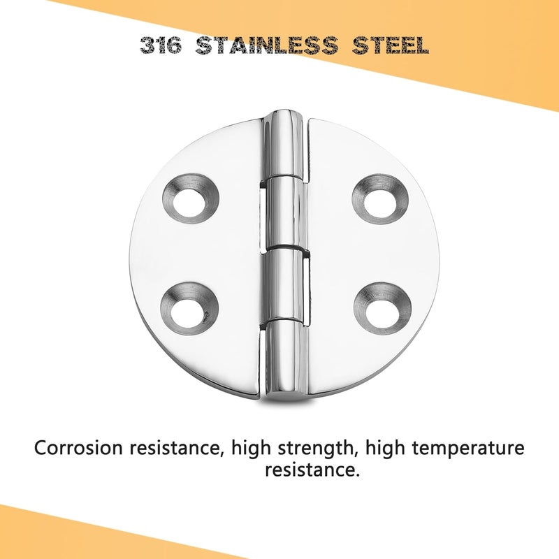 DIALESHU Heavy Duty Marine Boat Hatch Hinges, 316 Stainless Steel, 2.5-Inch Round Hinges for Cabinet Door with Screws (2-Pack) - Image 3